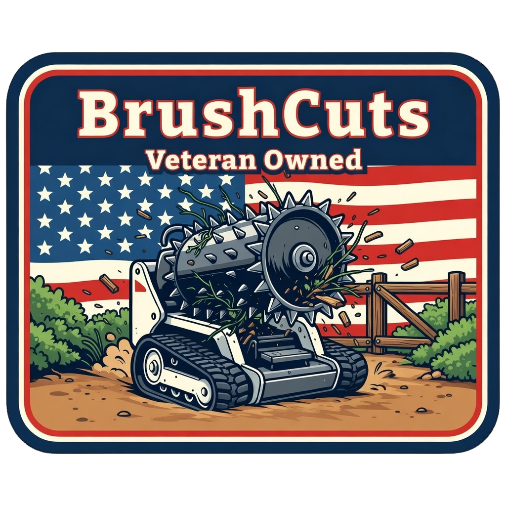 BrushCuts rectangle logo, veteran-owned and operated forestry mulching and residential brush clearing, Spotsylvania VA