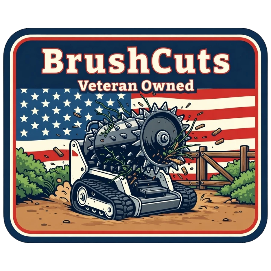 BrushCuts rectangle logo, veteran-owned and operated forestry mulching and residential brush clearing, Spotsylvania VA